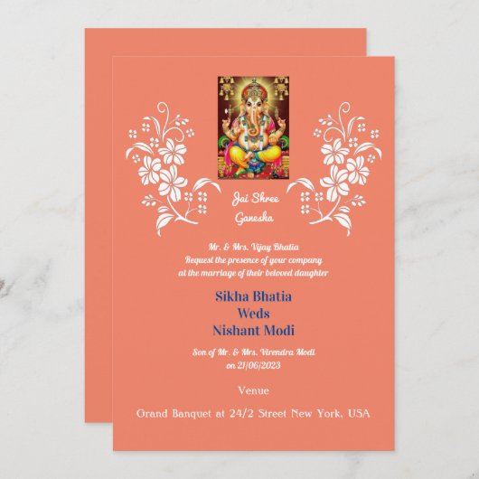 Faire-part de mariage indienne avec Ganesha auspic (Devant / Derrière)