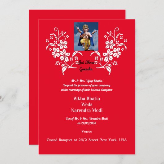 Faire-part de mariage indienne avec Ganesha auspic (Devant / Derrière)
