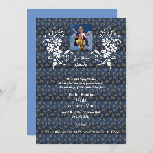 Faire-part de mariage indienne avec Ganesha auspic (Devant / Derrière)