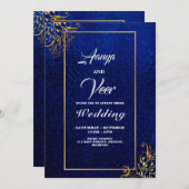 FAIRE-PART DE MARIAGE indienne BLUE et Gold Peacoc (Devant / Derrière)