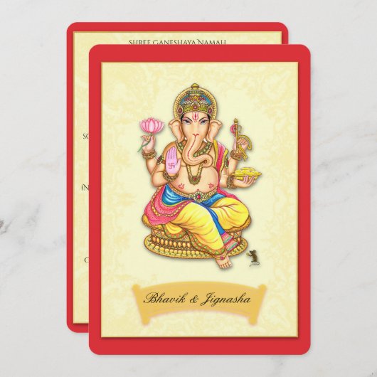 Faire-part de mariage indienne de Ganesha (Devant / Derrière)