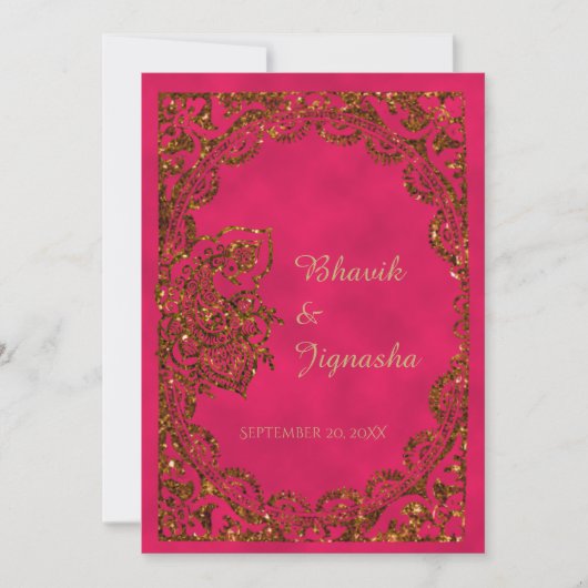 Faire-part de mariage indienne de Peacock rose et  (Devant)