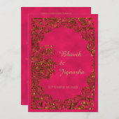 Faire-part de mariage indienne de Peacock rose et  (Devant / Derrière)