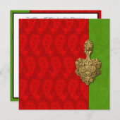 Faire-part de mariage indienne de Red Paisley Peac (Devant / Derrière)