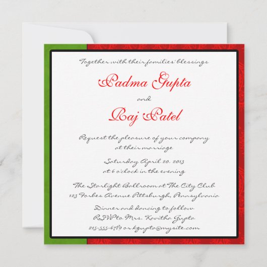 Faire-part de mariage indienne de Red Paisley Peac (Dos)