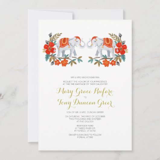 Faire-part de mariage indienne des éléphants (Devant)