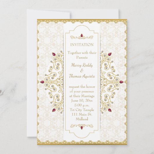 Faire-part de mariage indienne d'or hindou (Devant)