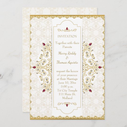 Faire-part de mariage indienne d'or hindou (Devant / Derrière)