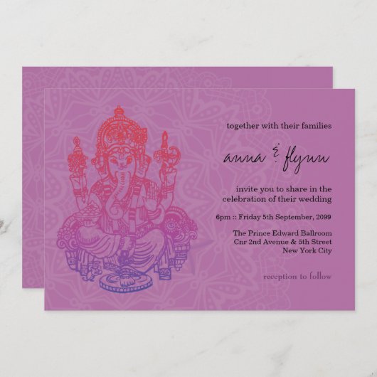 Faire-part de mariage indienne Ganesh Purple Lilac (Devant / Derrière)