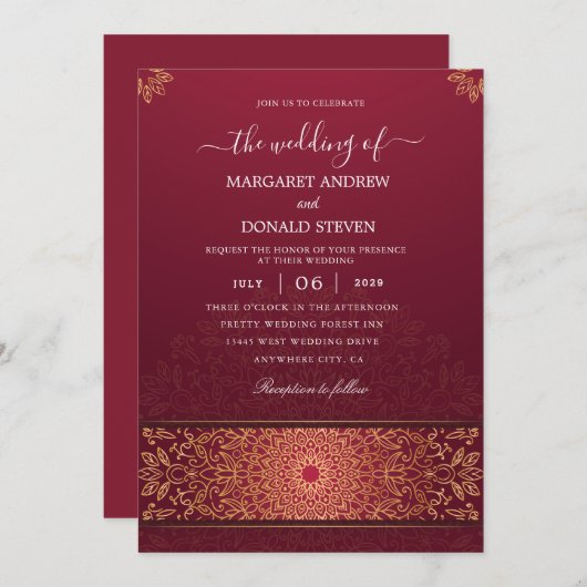 Faire-part de mariage indienne moderne (Devant / Derrière)