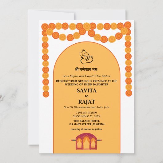 Faire-part de mariage indienne moderne (Devant)