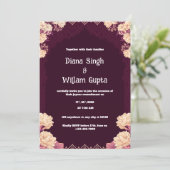 Faire-part de mariage indienne pourpre et crème (Debout devant)