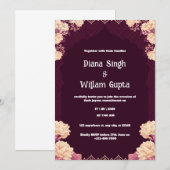 Faire-part de mariage indienne pourpre et crème (Devant / Derrière)