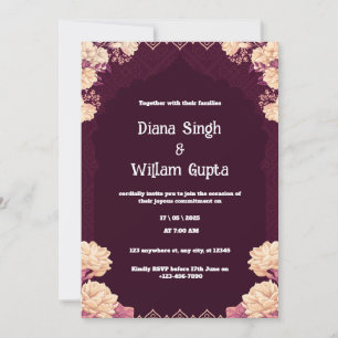 Faire-part de mariage indienne pourpre et crème