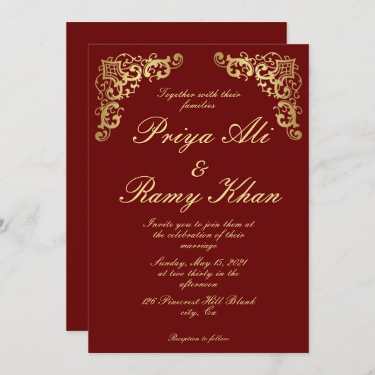 Faire-part de mariage indienne traditionnelle (Devant / Derrière)