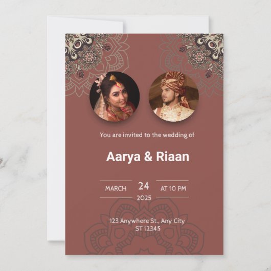 Faire-part de mariage indienne traditionnelle en r (Devant)