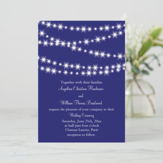 Faire-part de mariage Indigo Twinkle Lights (Debout devant)