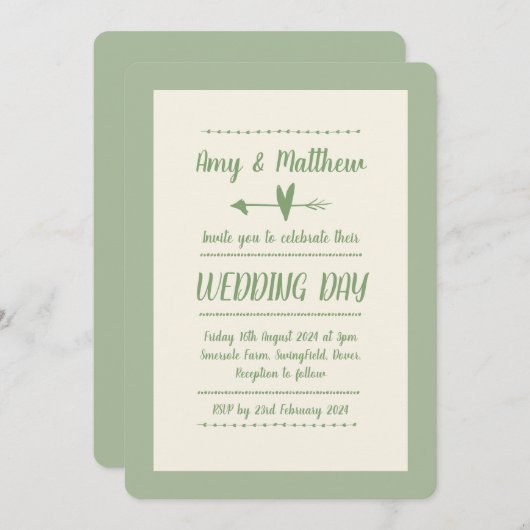 Faire-part de mariage informel Sage vert et crème (Devant / Derrière)