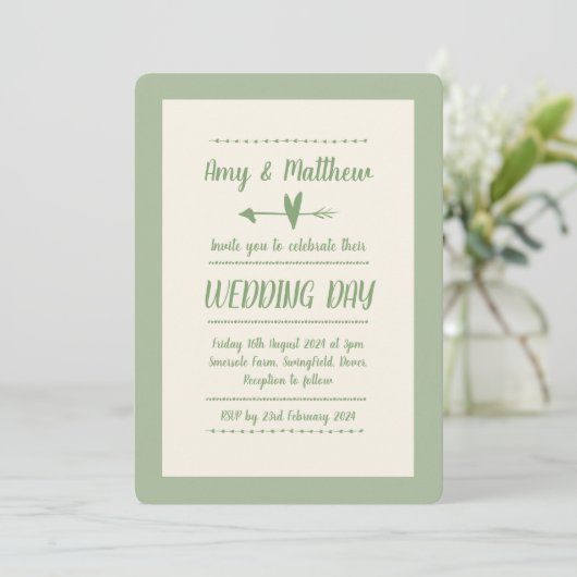 Faire-part de mariage informel Sage vert et crème (Debout devant)