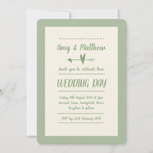 Faire-part de mariage informel Sage vert et crème (Devant)