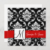Faire-part de mariage initial des Damas rouges noi (Devant / Derrière)