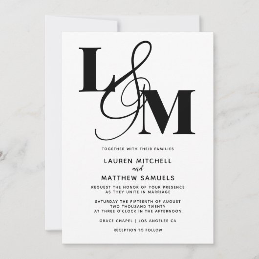 Faire-part de mariage initial minimal (Devant)