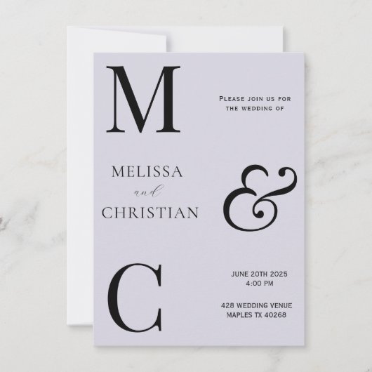 Faire-part de mariage initial moderne (Devant)