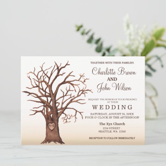 Faire-part de mariage initiale sculptée dans l'arb (Debout devant)