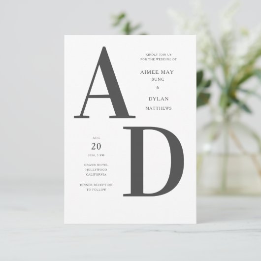 Faire-part de mariage Initiales en gras (Debout devant)