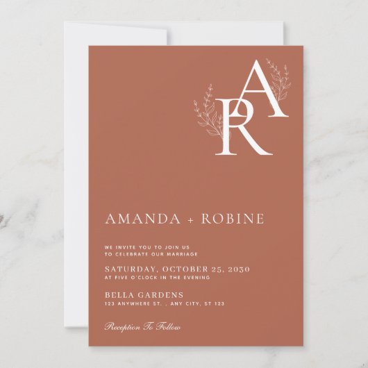 Faire-part de mariage Initiales en terre cuite (Devant)