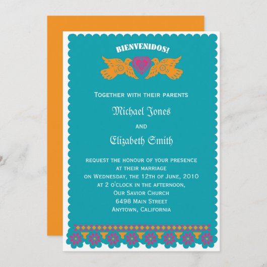 Faire-part de mariage Inséparable - Aqua (Devant / Derrière)