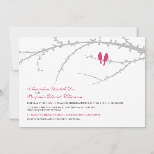 Faire-part de mariage Inséparable (fuchsia) (Devant)