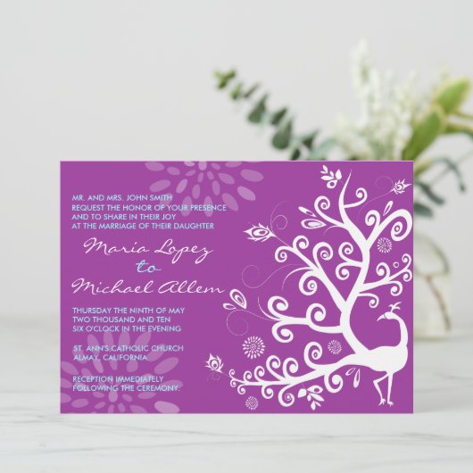 Faire-part de mariage Inséparable Peacock (Debout devant)