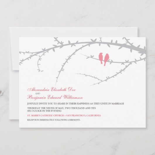 Faire-part de mariage Inséparable (rose) (Devant)
