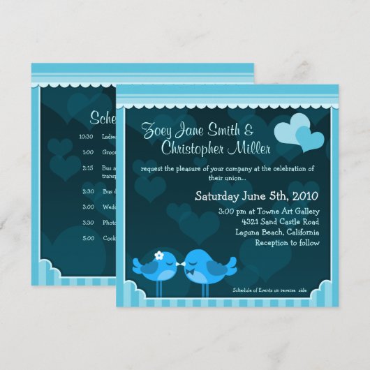 Faire-part de mariage Inséparable Turquoise (Devant / Derrière)