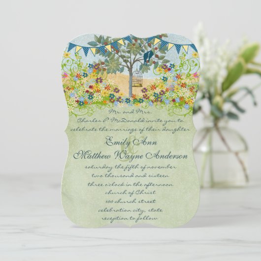 Faire-part de mariage Inséparable Turquoise forest (Debout devant)