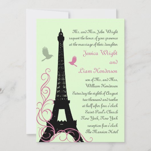 Faire-part de mariage Inséparable (vert) (Devant)