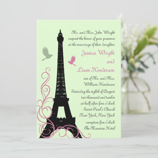 Faire-part de mariage Inséparable (vert) (Debout devant)