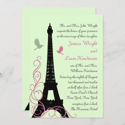 Faire-part de mariage Inséparable (vert) (Devant / Derrière)