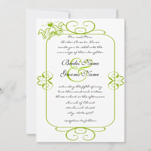 Faire-part de mariage Inséparables Apple Green (Devant)