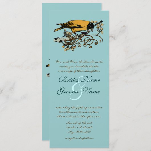 Faire-part de mariage Inséparables vintages (Devant / Derrière)