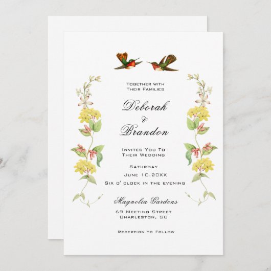 Faire-part de mariage Inséparables vintages (Devant / Derrière)