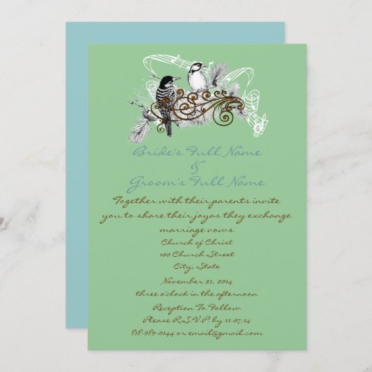 Faire-part de mariage Inséparables vintages (Devant / Derrière)