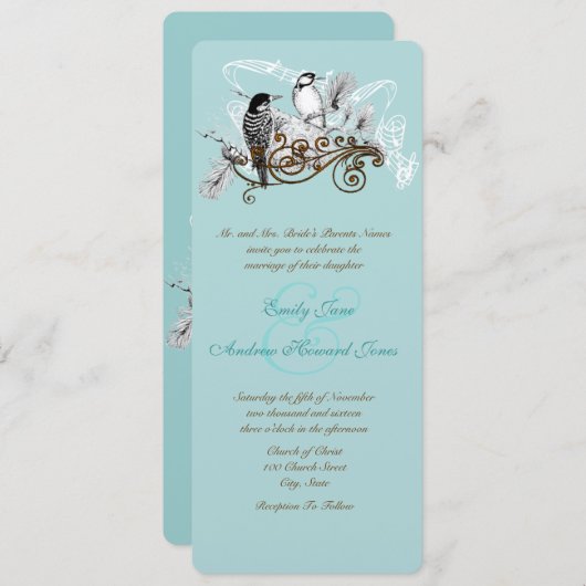 Faire-part de mariage Inséparables vintages (Devant / Derrière)