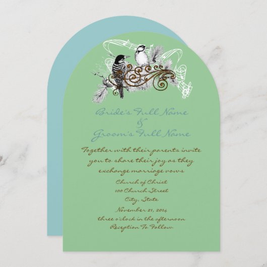 Faire-part de mariage Inséparables vintages (Devant / Derrière)