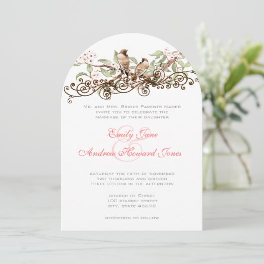 Faire-part de mariage Inséparables Vintages rose e (Debout devant)