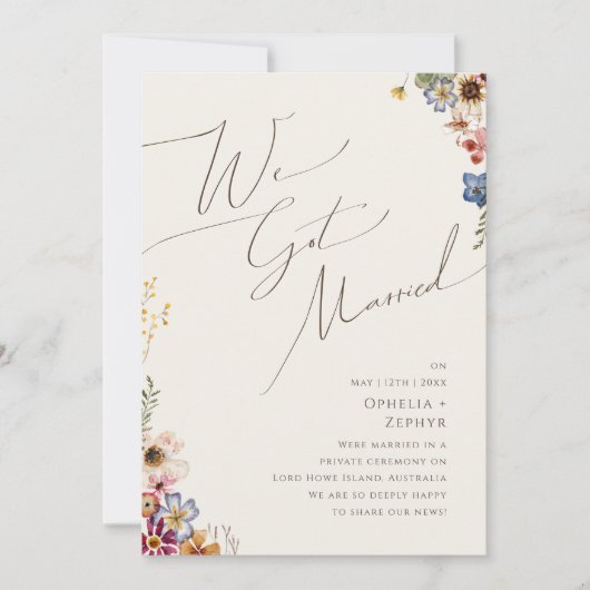 Faire-part de mariage intime au jardin fleuri beig (Devant)