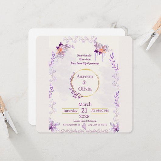 Faire-part de mariage intime et éditable pour jard (Devant/Arrière en situation)