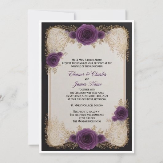 faire-part de mariage, invitation de mariage viole (Devant)