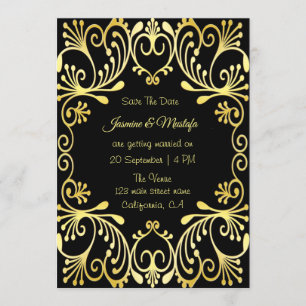 Faire-part de mariage islamique romantique de l'or